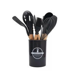 Conjunto de Utensílios em Silicone e Cabo de Madeira - 12 Peças - comprar online