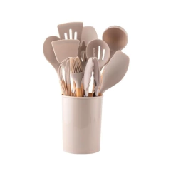 Conjunto de Utensílios em Silicone e Cabo de Madeira - 12 Peças