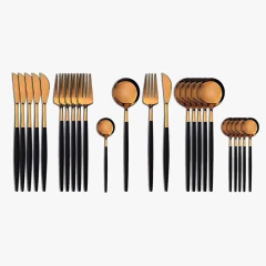 Faqueiro Dourado com Cabo Preto/Branco - 24 peças - Design Gallery Santos 