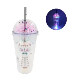 Copo Térmico Led Gatos c/ Tampa e Canudo - 450ml - loja online