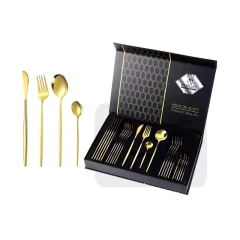 Faqueiro Dourado com Cabo Preto/Branco - 24 peças - comprar online