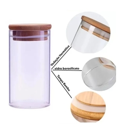 Pote Hermético de Vidro com Tampa de Bambu