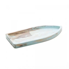 Bandeja Barco de Madeira Teca Noronha Azul - 30cm