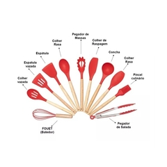 Conjunto de Utensílios em Silicone e Cabo de Madeira - 12 Peças na internet