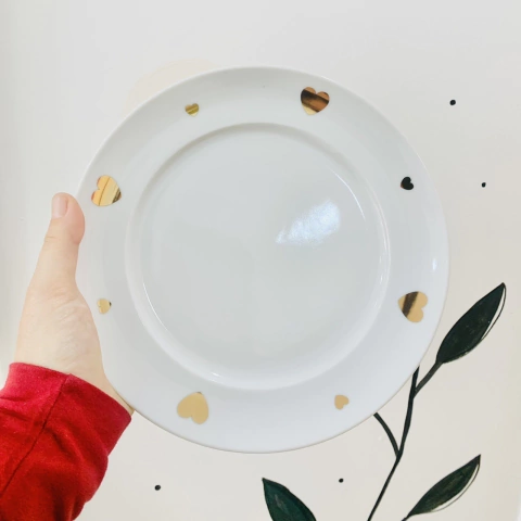 Prato sobremesa coração ouro