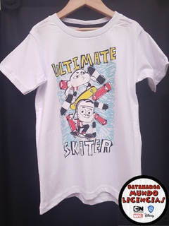 Remera Niño Gumball y Darwin - Ultimate Skater - El Increible Mundo de Gumball Blanca