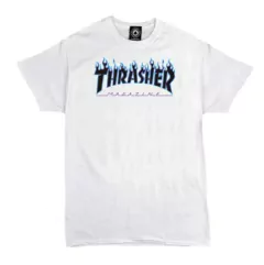 Remera Thrasher Blue Flame Blanca