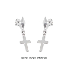 brincos pingente cruz 15X9 mm aço inox cirúrgico - comprar online