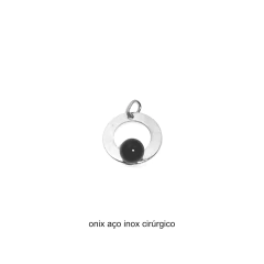 pingente pedra preciosa onix bolinha 6 mm aço inox - comprar online