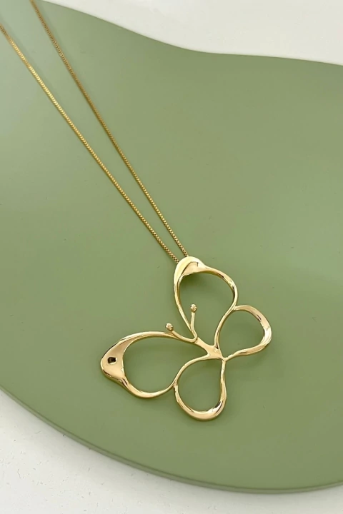 Colar Borboleta Grande Vazada Corrente Veneziana 90cm