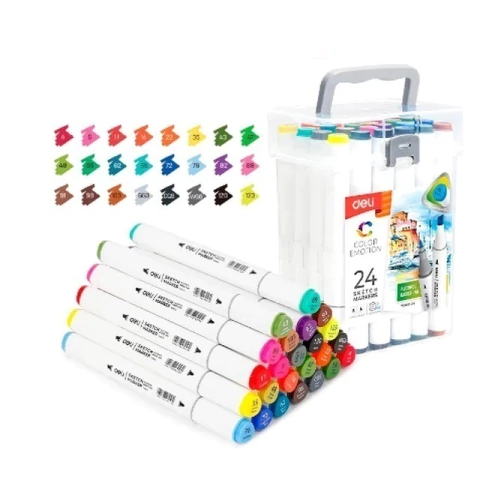 MARCADOR DELI SKETCH PERMANENTE DOBLE PUNTA BISELADA/FINA BOX X 24 UNIDADES