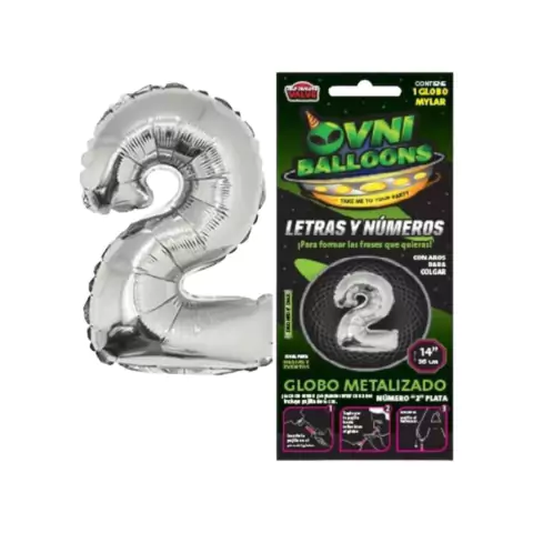 Globo Plateado N°2 14" 36cm Altura
