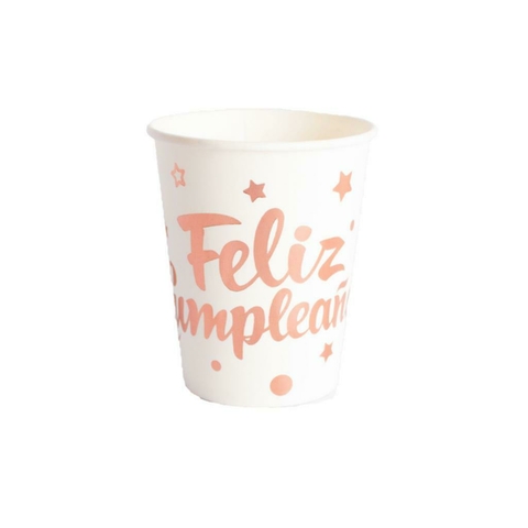 Vaso Descartable Polipapel Feliz Cumpleaños Rosa Gold X 10 U. - comprar online