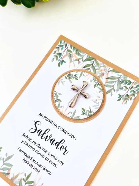 ESTAMPITA BOTANIC DOBLE CON TAG 3D Y CRUZ DE METAL -2311