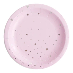 PLATO DE PAPEL LILA PASTEL ESTRELLITAS PLATEADAS x6