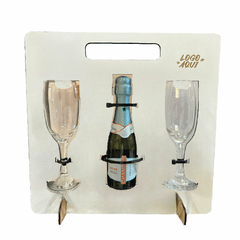 Soporte con 2 copas y espacio para botella de champagne con logo en internet