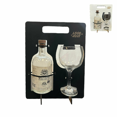Soporte con copón y espacio para botella de gin con logo