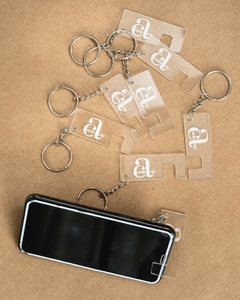 Llavero de acrðlico apoya celular con logo - tienda online