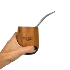 Mate de madera y bombilla y caja (Opc. Logo, frase o nombre) - comprar online