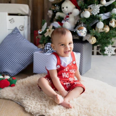 Conjunto Jardineira + Camiseta Infantil Branca Natal - 9011 na internet