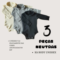Kit 3 Body de Bebê Manga Longa Gola Alta Roupa de Menina Menino - 9051 - loja online