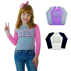 Camiseta Manga Longa Menina Blusa Infantil Strass Criança - 6056