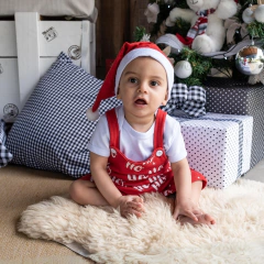 Conjunto Jardineira + Camiseta Infantil Branca Natal - 9011
