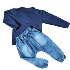 Conjunto 2 peças Camisa Infantil com Botões Manga Longa e Calça Jeans - 9036 - loja online