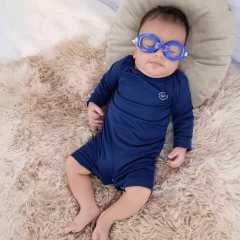 Macacão Curto Bebê Manga Longa Proteção Solar Uv50+ Praia Piscina - 4159