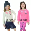 Camiseta Manga Longa Menina Blusa Infantil Pom Pom Criança - 6057