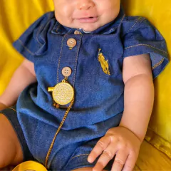 Imagem do Macacão Curto Bebê e Infantil Jeans Romper com Bordado Fashionista - 3001