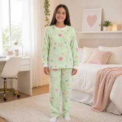 Pijama Adulto e Infantil Fleece Longo Quentinho Peludinho Inverno Brilha no escuro - comprar online