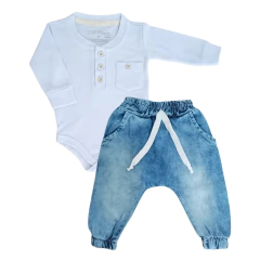 Imagem do Conjunto Bebê Body Manga Longa com Botões e Calça Jeans Saruel - 9035