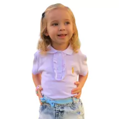 Body Branco Gola Polo com Babado Roupa Bebê Menina Saída Maternidade Batizado - 4193