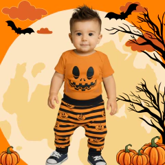 Imagem do Conjunto Halloween Body Manga Curta e Calça Saruel Abóbora Mesversário - 4181