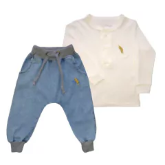 Imagem do Kit 2 Peças Camiseta Manga Longa com Botões e Calça Jeans Saruel - 9015