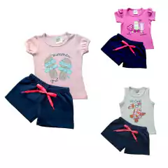 ​Conjunto Menina com 2 peças Blusinha Estampada e Short - 9025 - comprar online