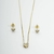 Conjunto de colar e brinco com design de coração delicado cravejado com zirconias, banhado a ouro 18k, dourado na internet