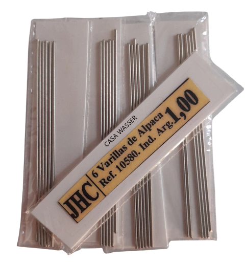 Varillas de alpaca de 1mm para relojeria, cada sobre contiene 6
