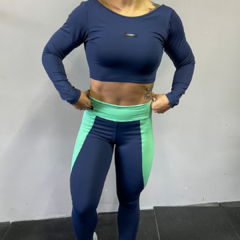 Cropped Formi Manga Longa Marinho
