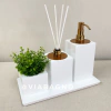 Kit de banheiro 3 peças + bandeja 14x28 em resina Branco com Red gold