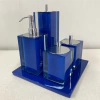 Kit de banheiro 4 peças + bandeja 24x24 em resina cristal azul escuro com cromado