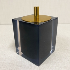 porta algodão/cotonete em resina cristal preto com dourado