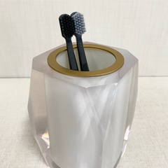 porta escova aberto Valência em resina cristal pérola com dourado fosco - comprar online