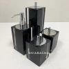 Kit de banheiro 4 peças em resina Cristal Preto com Cromado