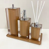 Kit de banheiro 3 peças + bandeja 14x28 em resina cristal marrom claro com cromado