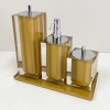 Kit de banheiro 3 peças + bandeja 14x28 em resina cristal dourado com cromado