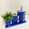 kit lavabo 3 peças + bandeja 14x28 em resina cristal azul com cromado