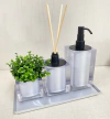 kit lavabo 3 peças + bandeja 14x28 em resina cristal pérola com preto fosco