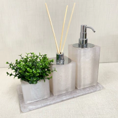 kit lavabo 3 peças + bandeja 14x28 em resina perolado com cromado